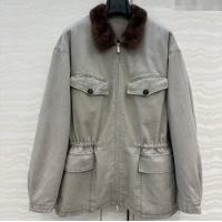 Promotional Prada Canvas and Mink Fur Jacket 1014 Grey 2025