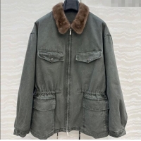 Best Price Prada Canvas and Mink Fur Jacket 1014 Green 2025