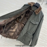 Best Price Prada Canvas and Mink Fur Jacket 1014 Green 2025
