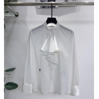 Free Shipping Discount Prada Ruffle Shirt PR110670 White 2025