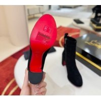 Stylish Christian Louboutin Booty Lock Heel Ankle Boots 7cm in Suede Black 1030155