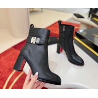 Purchase Christian Louboutin Booty Lock Heel Ankle Boots 7cm in Calf Leather Black 1030156