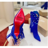 Pretty Style Christian Louboutin Santia Fringe Heel Ankle Boots 8.5cm in Suede Blue 1030159