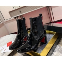 Good Quality Christian Louboutin Turelastic Heel Ankle Boots 5.5cm in Patent Leather Black 1030167