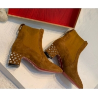 Charming Christian Louboutin Study Heel Ankle Boots 5.5cm in Suede Brown 1030173