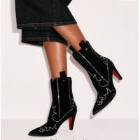 Top Design Christian Louboutin Santiabotta Strass Heel Ankle Boots 8.5cm in Suede Black 1030175
