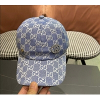 Best Quality Gucci GG Canvas Baseball Hat with Strass GG111103 Light Blue 2025