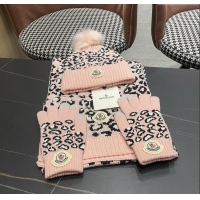 High Quality Moncler Wool Hat & Gloves & Scarf M103027 Pink 2025