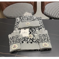 Luxury Cheap Moncler Wool Hat & Gloves & Scarf M103028 Light Grey 2025