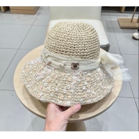 Top Design Chanel Straw Bucket Hat with Mesh CH111102 Beige 2025