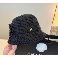 Well Crafted Chanel Knit Bucket Hat with Camellia Bloom CH111101 Black 2025