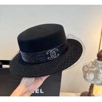Luxury Classic Chanel Wool Wide Brim Hat with Mesh CH111103 Black 2025