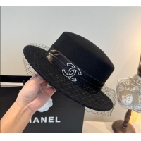 Luxury Classic Chanel Wool Wide Brim Hat with Mesh CH111103 Black 2025
