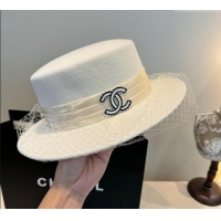 Best Price Chanel Wool Wide Brim Hat with Mesh CH111103 White 2025