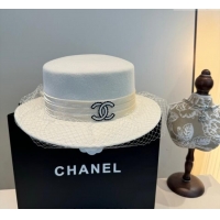 Best Price Chanel Wool Wide Brim Hat with Mesh CH111103 White 2025