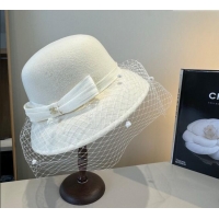 Top Quality Chanel Wool Bucket Hat with Mesh CH111107 White 2025