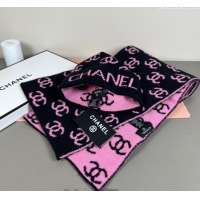Top Quality Chanel CC Allover Hat and Scarf Set CH111108 Black/Pink 2025