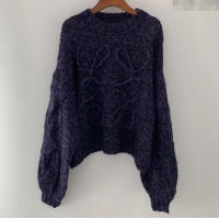 Luxury Cheap Loewe Mohair Crochet Sweater 0904 Dark Purple 2025