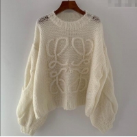 Affordable Price Loewe Mohair Crochet Sweater 0904 Ivory White 2025