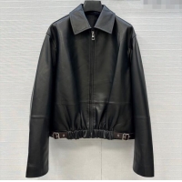 Luxury Cheap Loewe Belted Sheepskin Leather Jacket LW101502 Black 2025