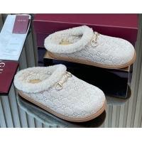 Popular Style Gucci GG Suede and Wool Flat Mules with Horsebit Pale Grey 836057 1020007