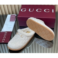 Popular Style Gucci GG Suede and Wool Flat Mules with Horsebit Pale Grey 836057 1020007