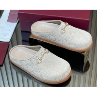 Sumptuous Gucci GG Suede Flat Mules with Horsebit Pale Grey 836057 1020008