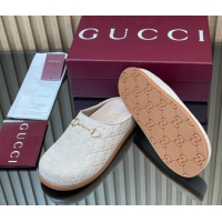Sumptuous Gucci GG Suede Flat Mules with Horsebit Pale Grey 836057 1020008