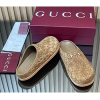 Stylish Gucci GG Suede Flat Mules with Horsebit Light Brown 20252 836057 1020009