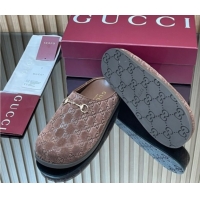 Classic Hot Gucci GG Suede Flat Mules with Horsebit Dark Brown 836057 1020010