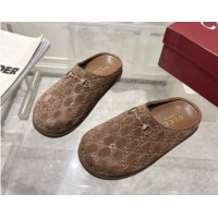 Grade Quality Gucci GG Suede Flat Mules with Horsebit Coffe Brown 836057 1020012
