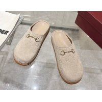Good Looking Gucci GG Suede Flat Mules with Horsebit Light Beige 836057 1020013