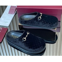 Good Looking Gucci GG Velvet Flat Mules with Horsebit Black 836057 1020017