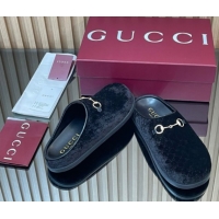 Good Looking Gucci GG Velvet Flat Mules with Horsebit Black 836057 1020017