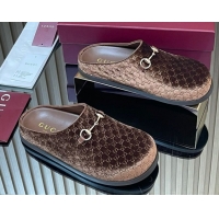 Purchase Gucci GG Velvet Flat Mules with Horsebit Dark Brown 836057 1020018