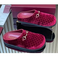 Pretty Style Gucci GG Velvet Flat Mules with Horsebit Red 1020020