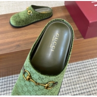 Classic Hot Gucci GG Velvet Flat Mules with Horsebit Green 1020023