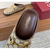 Durable Gucci GG Canvas Flat Mules with Horsebit Camel 1020025