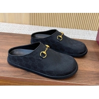 Shop Duplicate Gucci GG Canvas Flat Mules with Horsebit Black 1020026