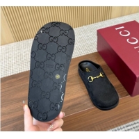 Shop Duplicate Gucci GG Canvas Flat Mules with Horsebit Black 1020026