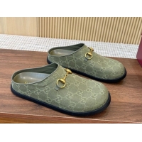 Grade Quality Gucci GG Canvas Flat Mules with Horsebit Green 1020027