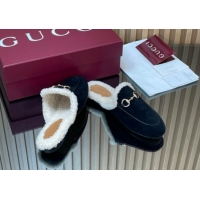 Unique Style Gucci Princetown Suede and Wool Flat Slipper with Horsebit Black 1020032