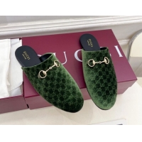 Trendy Design Gucci GG Velvet Flat Mules with Horsebit Green 1020033