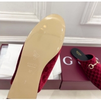 Charming Gucci GG Velvet Flat Mules with Horsebit Red 1020035