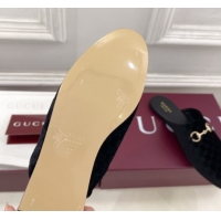 Good Quality Gucci GG Velvet Flat Mules with Horsebit Black 1020036