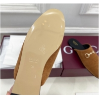 Sumptuous Gucci Suede Flat Mules with Horsebit Brown Yellow 1020034