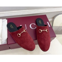 Good Taste Gucci Suede Flat Mules with Horsebit Red 1020037