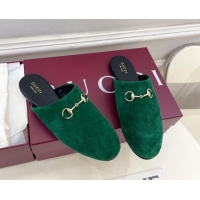 Perfect Gucci Suede Flat Mules with Horsebit Green 1020038