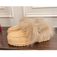 Good Looking Gucci Suede and Wool Flat Loafers with Horsebit Beige Yellow 2025 GG102001
