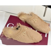Charming Gucci Wool Flat Mules with Horsebit Beige 1020043